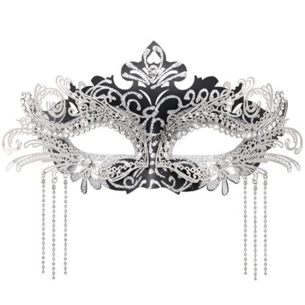 1516 Masquerade Mask with Rhinestone Chains Mysterious Venetian Ball Mask